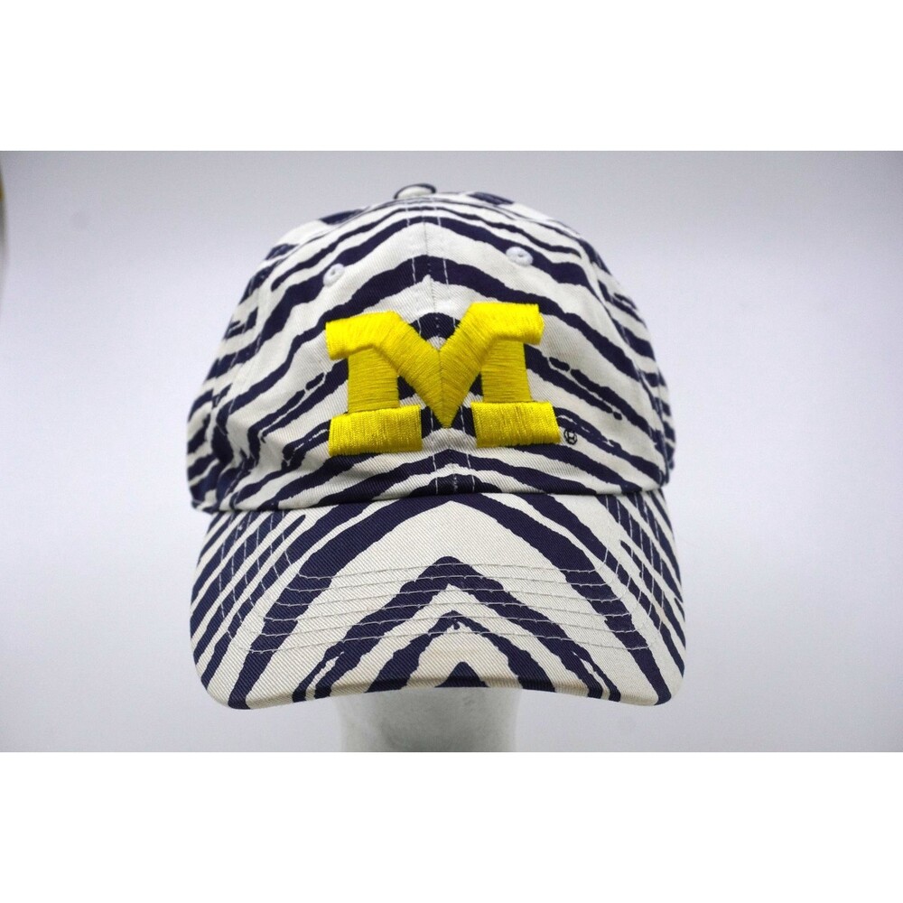 VTG Michigan Wolverines Zebra Stripe Hat White Blue Snapback Top of the World
